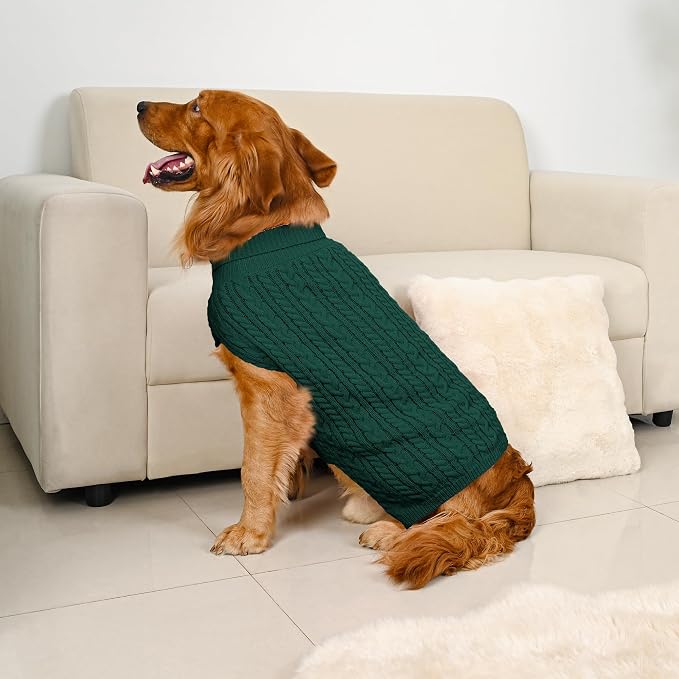 Dog Sweater 2 Pack for Large Dogs, Size XL, Red & Green | Stretchy cable knit turtleneck, machine washable, high belly cut, comfy winter fit for English Bulldog, Boxer
