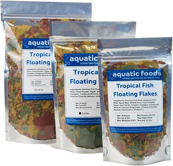 Tropical Fish Flakes, Mix of Krill, Color Enhancing, Spirulina Flakes for Cichlids, Angels, Tetras, Guppies, All Tropical Fish...WL…2-lbs Poly Bag