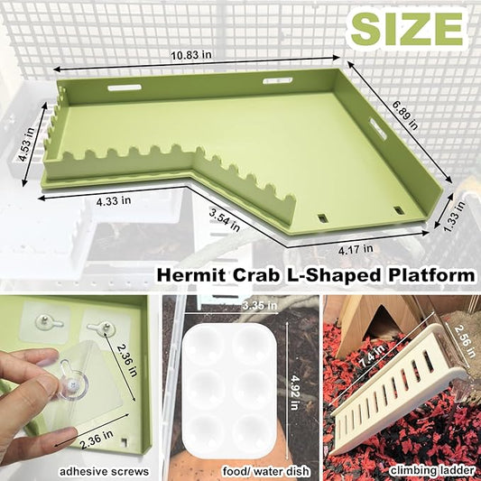 Hermit Crab Accessories - Platform with Ladder and Food Dish, Hermit Crab Climbing Toys, Habitat Supplies and Tank Accessories for Reptiles, Hamsters, Geckos, Small Lizards