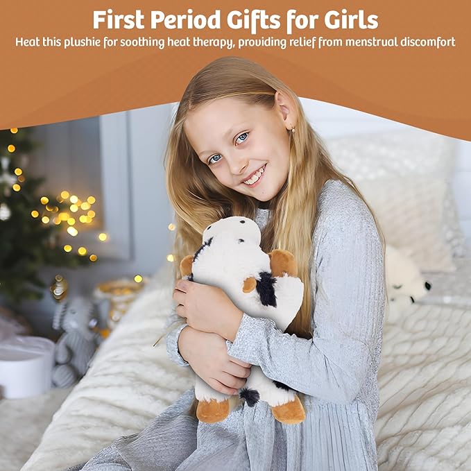Marysun Microwavable Heated Cow Stuffed Animal - Weighted Stuffed Animal Plush, Heating Pad, Cozy Gift for Girls|Women|Kids|Elderly People, 9.8in, 1.65lb
