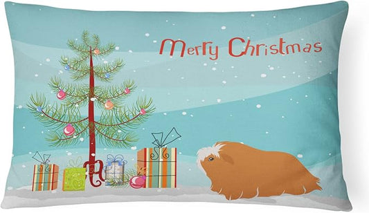 Caroline's Treasures CK4443PW1216 Peruvian Guinea Pig Merry Christmas Canvas Fabric Decorative Pillow Machine Washable, Indoor Outdoor Decorative Pillow for Couch, Bed or Patio, 12HX16W