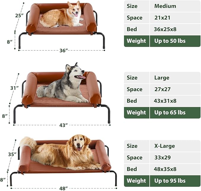 RRPETHOME Large Elevated Cooling Dog Bed,Raised Cots Beds,Outdoor Dog Bed,Chew Proof Portable Cooling Pet Cot Skid-Resistant Feet,Frame with Breathable Mesh