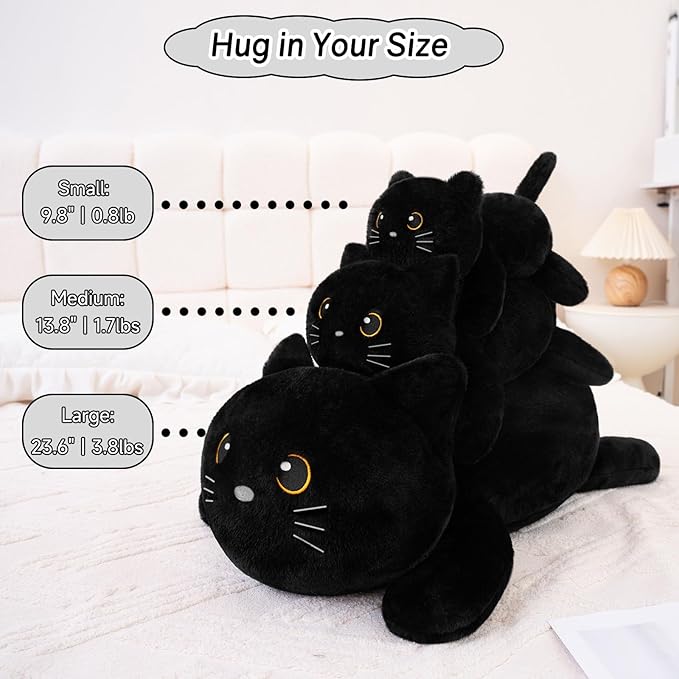 SQEQE Weighted Stuffed Animals Black Cat, Weighted Black Cat Plush, Plushies for Cozy Comfort, Soft Black Cat Pillow Toy for Kids Adults, Christmas & Valentines Gift 23.6 Inch 3.8 Lbs