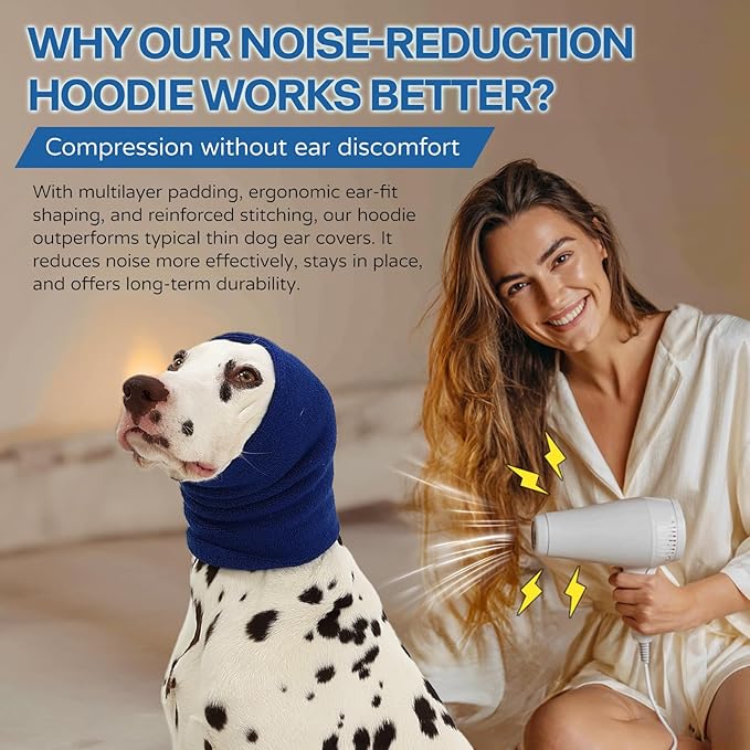 Dog Calming Hoodie and Ear Muffs – Soft Double-Layer Ear and Neck Cover for Anxiety Relief & Noise Protection, Elastic Pet Head Wrap for Grooming, Bath, Drying & Fireworks