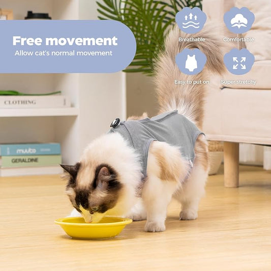 Avont Cat Recovery Sui,Post-Surgery Protective Vest Grey L | Breathable & comfortable cat onesie for cats after surgery female. Soft alternative to cone. Machine washable