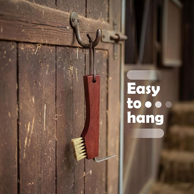 Shinylin Horse Hoof Pick with Brass Wire Brush and Wooden Grip Farrier Tool Hoof Pick Supplies for Horse Cleaning and Grooming