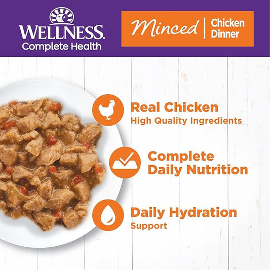 Wellness Complete Health Minced Adult Canned Wet Cat Food, Natural, Protein Rich, Grain Free, Chicken Dinner Recipe, 5.5 oz, Pack of 24 Cans