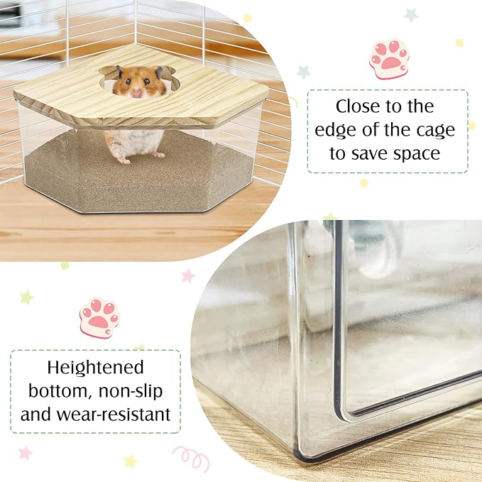 kathson Hamster Sand Bath Box Transparent Acrylic Small Animals Shower Bathtub Guinea Pigs Digging Sand Container Cage Accessories for Lemmings Gerbil Mice Hedgehog Chinchilla (Pentagon)