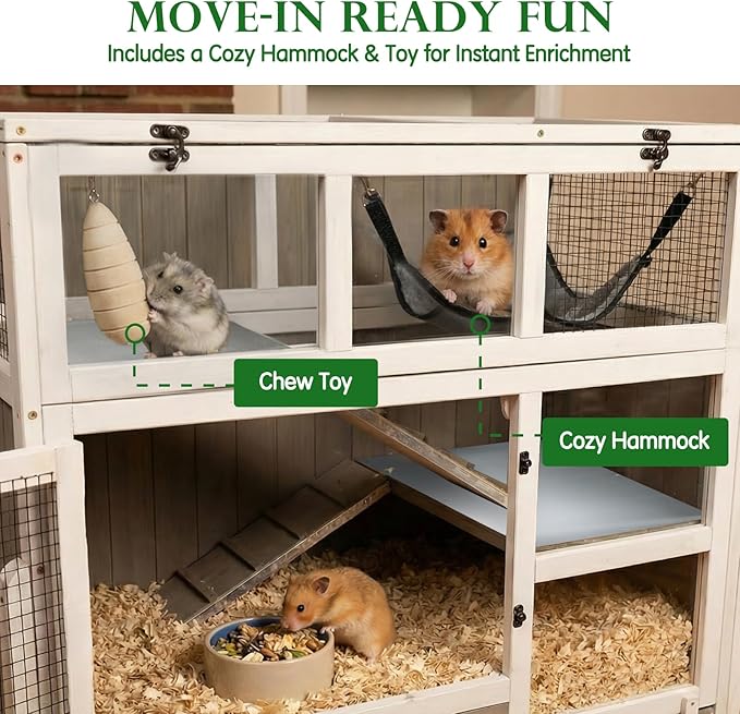 Large Guinea Pig Cages, 3-Story Indoor Guinea Pig Habitats with Stand, Hedgehog Cage Rabbit Hutch with Pull-Out Tray, Flip-Open Roof, Cozy Hammock