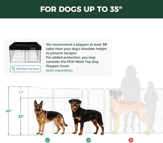 FXW Homeplus Unleashed Indoor Dog Playpen - Stress-Free and Safe Play, Heavy Duty 45 Inch 32 Panels Dog Pen for Large Dogs, White│Patented