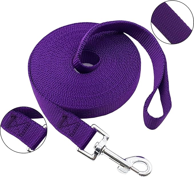 Nylon Training Dog Leash for Small Medium Large Dogs, 15ft 20ft 30ft 50ft Long Leash Dog/Puppy Lead for Obedience Recall Training, Camping (15ft, Purple)