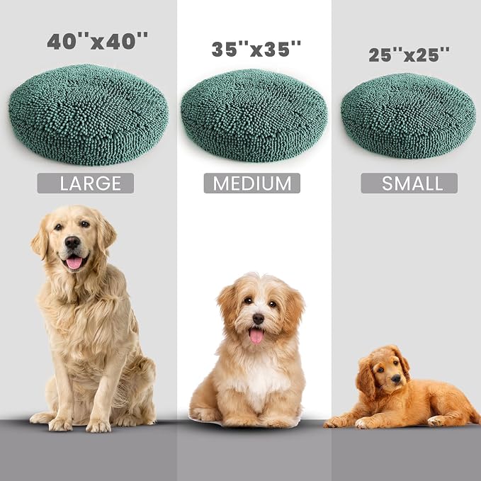 Muddy Mat®Cloud K-9 Bed for Dogs & Cats, Soft & Relaxing Donut Dog Bed, Chenille Material, Removable Cover, Washable & Dryer Safe–Seafoam Green Medium(35'x35')