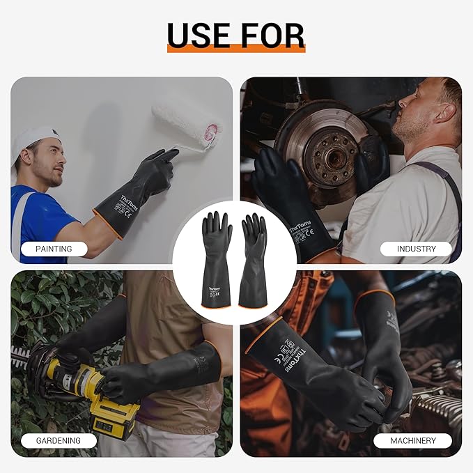 ThxToms Heavy Duty Chemical Resistant Latex Gloves, Waterproof Rubber Gloves, Puncture Resistant, Acid Oil & Alkali Resistant for Industrial Cleaning, Gardening, 18", 1 Pair