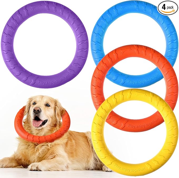 Jenaai 4 Pack Dog Ring Toy Dog Training Chew Toy for Outdoor Aggressive Durable Pet Chewers Floating Toys Puppy Ring for Large Medium Puppy Training (Multicolored,7.48 Inch)