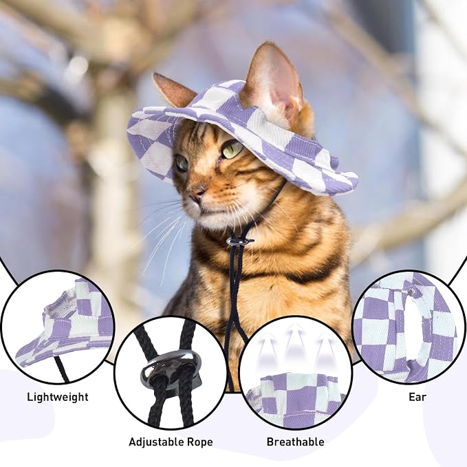 QBLEEV Cat Hats for Cats Only, Sphynx Hat with Ear Hole, Summer Cowboy Hats | Breathable kitten headwear mini sun sombrero caps, pet chihuahua sunscreen baseball outdoor climbing cap for birthday party
