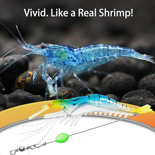 14PCS Saltwater Fishing Lures Shrimp Lures Set with Bait Box, 7 Colors Premium Soft Shrimp Fishing Tackle with Luminous Sharp Hooks, for Saltwater and Freshwater Aggressive Fish