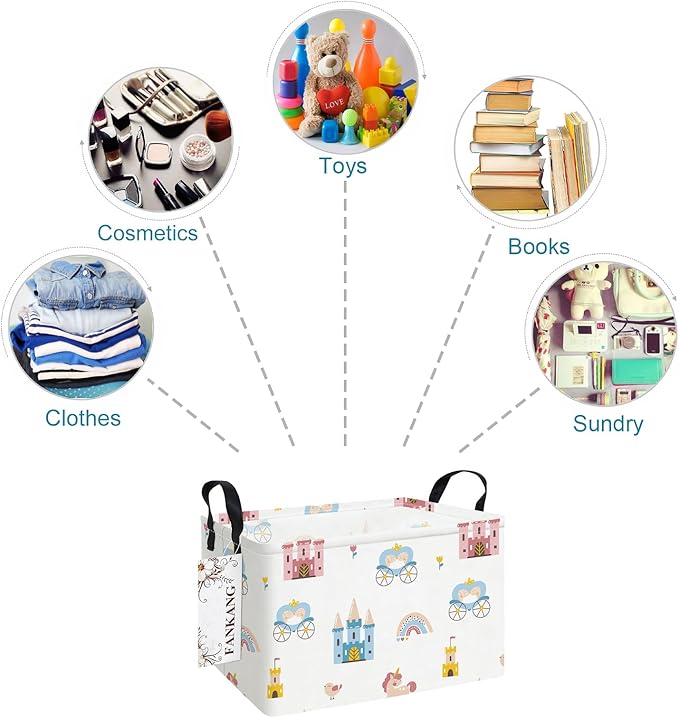 Storage Bins, Nursery Hamper Canvas Laundry Basket Foldable with Waterproof PE Coating Large Storage Baskets for Kids Boys and Girls, Office, Bedroom, Clothes,Toys(Rec-castle carriage ）