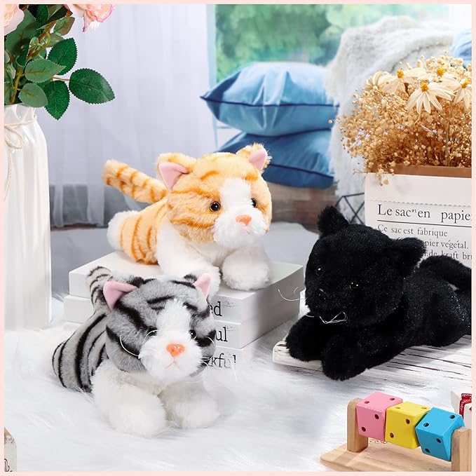 3 Pcs 9 Inch Cat Stuffed Animal Plush Gift Baby Shower Party Favors Cute Kitten Plush Toys Small Cat Stuffed Animal Soft Sleeping Supplies for Boys Girls Toddlers Birthday(Stylish Style)