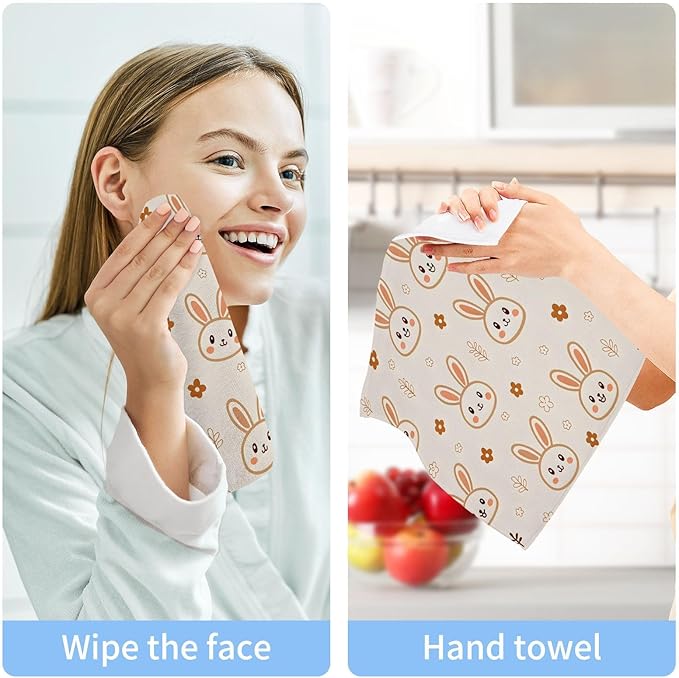 Cute Rabbits Washcloths, Highly Absorbent and Soft Cotton Face Cloths, 2 Pack Quick Dry Wash Cloths - 12 X 12 Inches