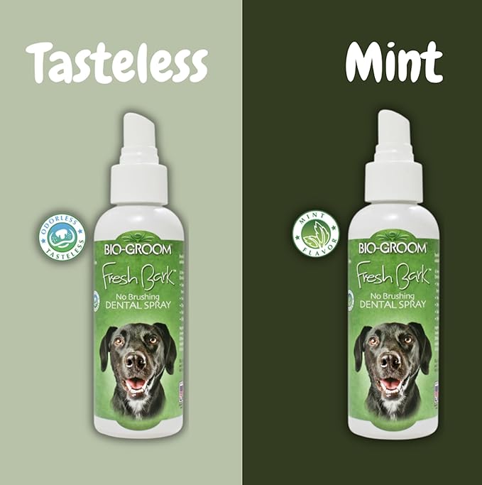 Bio-groom Fresh Bark Dog Breath Freshener - No Chew Dental Spray for Dogs & Cats, Teeth Cleaning Oral Care for Plaque & Tartar, No Brushing Required, Made in the USA - Flavorless, 4 fl oz