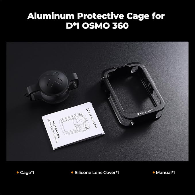 K&F CONCEPT Upgrade Metal Camera Cage Compatible with DJI Osmo 360 Accessories, Aluminum Protective Case | with Silicone Lens Cover | Expansion Frame with 2 Cold Shoe Mount | Built-in Charging Contact