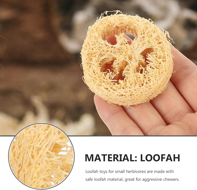 SEWACC 12pcs Organic Loofah Chew for Small Animals Rabbit Bunny Chinchilla Dental Care Molar Grinding Natural Safe Pet Teeth Cleaning with Vibrant Colors and Unique Shapes Random Color