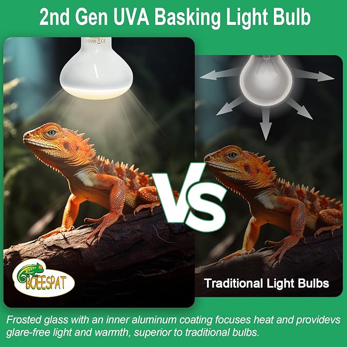 Pack of 4 UVA Heat Light Bulbs - 75W Reptile Basking Light Bulbs for Bearded Dragons, Geckos, Iguanas, Lizards, Amphibians & Small Pets