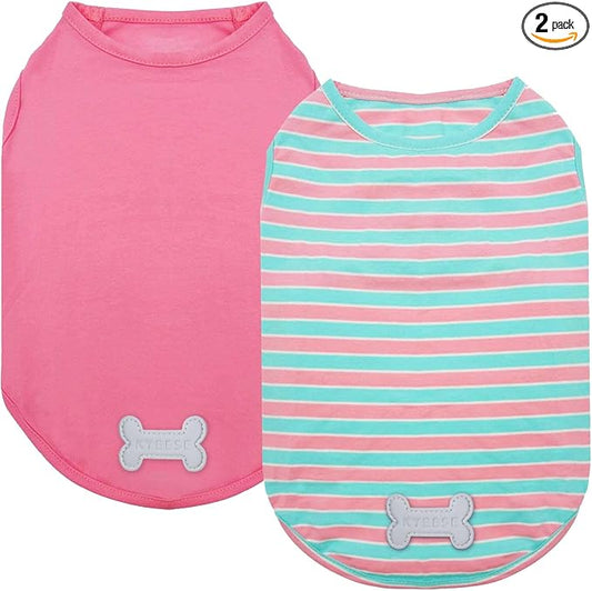 KYEESE 2Pack Dog Shirt, Soft Striped Dogs T Shirts, Lightweight Pet Tank Top, Sleeveless Dog Shirt for Small Dogs, Stretchy Comfortable Pet Vest, Pink, Large