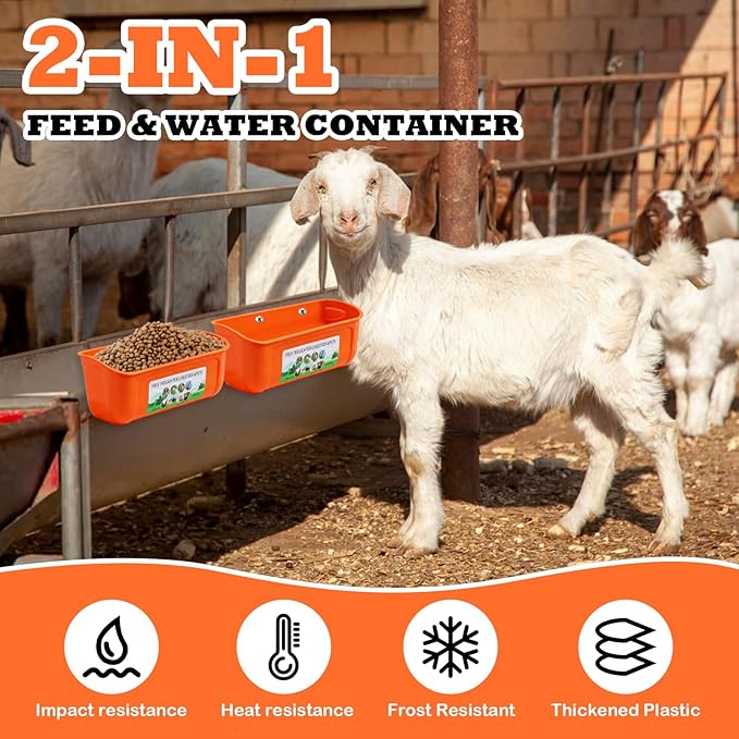 5 Pack Chicken Feeder, Duck Feeder Supplies, Hanging Fence Feed Trough with Clips for Goat, Sheeple, Piglet, Gooses, Turkeys, Dog Livestock Poultry, 8 Quarts in Total, Feed Scoop Included, Orange