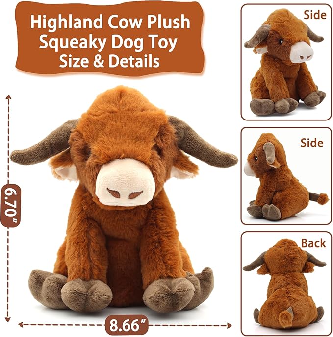 YZHDUXIU Highland Cow Dog Toy, Squeaky Dog Toys Stuffed Plush Puppy Toy, Interactive Gifts for Small Large Dogs