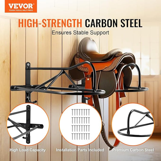 VEVOR Wall Mount Saddle Rack, 27.3 x 16.3 x 12.5 in, 8 Packs Horse Saddle Rack with Pad Bar, Portable Saddle Stand for English & Western Saddle, Horse Tack Storage for Equestrian Garden, Black