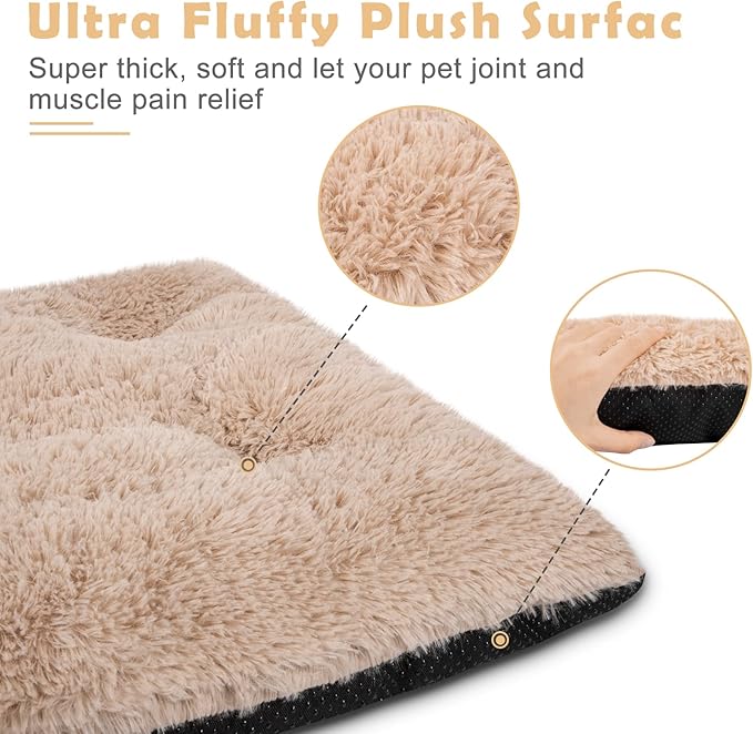 JOEJOY Large Dog Bed Crate Pad, Deluxe Plush Washable Dog Beds Fulffy Soft Kennel Pad Anti-Slip Pet Sleeping Mat for Extra Large Medium Small Dogs, 47" x 29", Beige