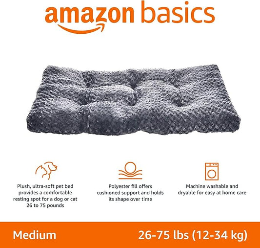 Amazon Basics Washable Cat and Dog Bed, Crate Pad for Indoor Use, 35 x 23 x 3 inches, Gray