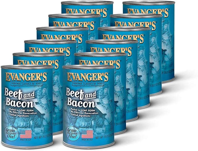 Evanger's Heritage Classics Beef & Bacon Dog Food – 12 Count, 20.2 oz Each – Grain & Gluten Free Loaf for Dogs – Limited Ingredient Recipe – Natural Protein-Rich Nutrition