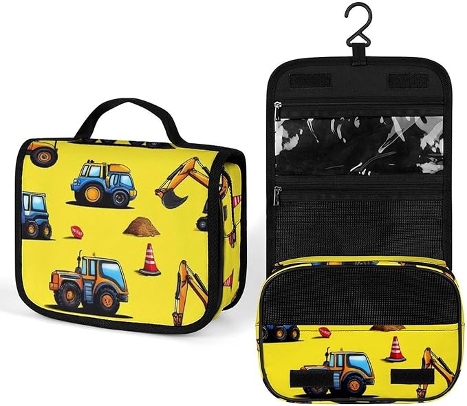 Travel Toiletry Bag Hanging Hook Toiletry Bag Cute Truck Construction Essentials for Women & Men Makeup Bags