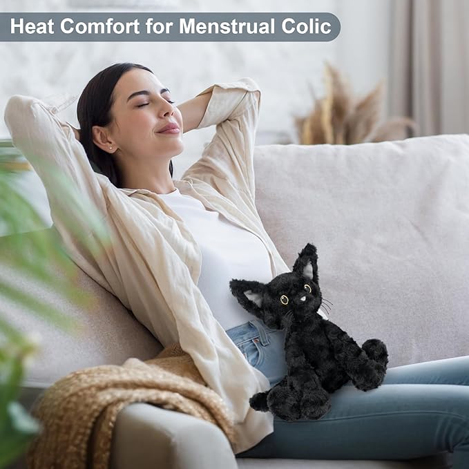 SuzziPals Coolable & Heatable Cat Stuffed Animals, Microwavable Heating Pad for Period Discomfort, Lavender Scent Cat Plush, Black Cat Plush Gift for Kids & Aldults