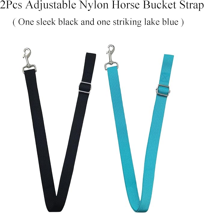 2Pcs Adjustable Nylon Horse Bucket Strap, 28-50 Inch Water Bucket Strap for Horse Bucket Hanging Strap Bucket Hanger Horse Barn Supplies for Hanging Water Bucket Hay Net, Black and Blue