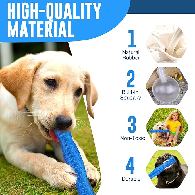 LOYEE Dog Squeaky Toys Interactive Dog Toys for Aggressive Chewers Tough Rubber Chew Toys for Medium/Large Breed, Indestructible Puppy Chew Toys for Teething (Blue)