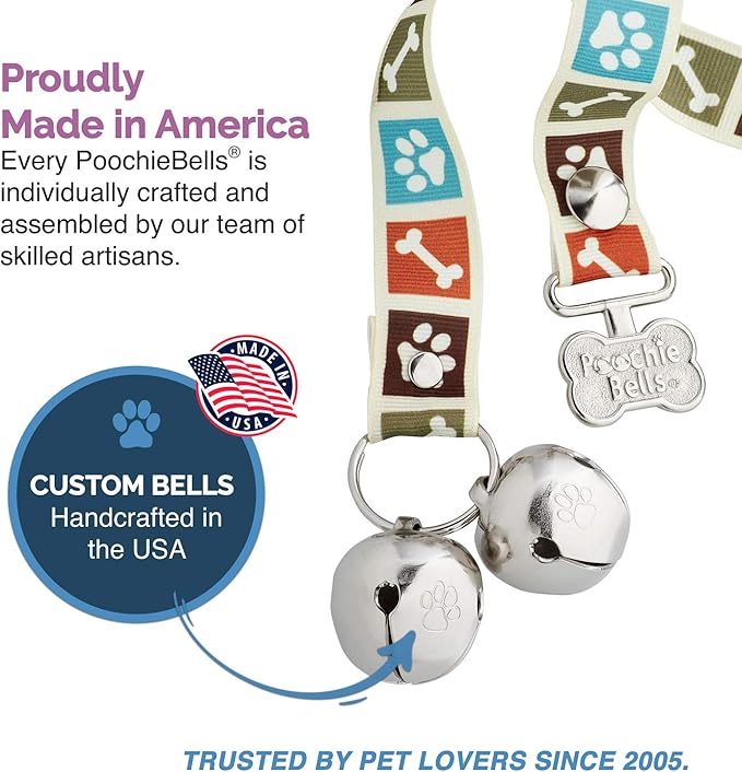 PoochieBells Handcrafted Dog Doorbell for Potty Training – Easy & Quick, Doggie-Safe USA-Made Dog Door Bell with Perfect Sound, Dog Trainer-Recommended for Over 20 Years, Bone App Brown