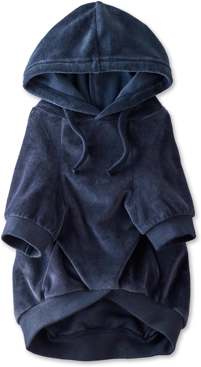 Pet Passion Cooper II Organic Cotton Velour Dog Hoodie Pet Coat for Small, Medium and Large Dogs, Navy, XXX-Small (up to 5lbs)
