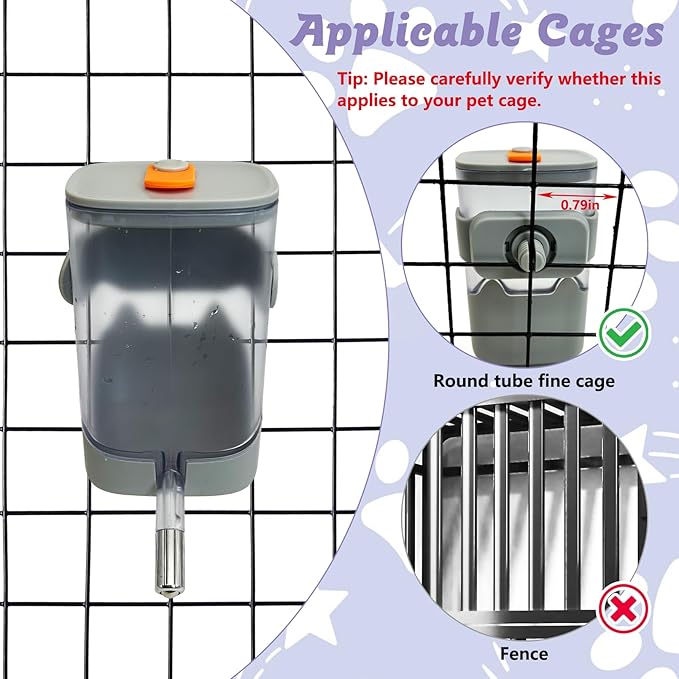 24oz Automatic Rabbit Water Dispenser for Cage Hanging Guinea Pig Water Bottle No Drip Bunny Water Feeder for Ferret Rat Hamster Chinchilla and Other Small Animals (Gray)