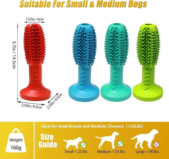 Dog Chew Toys, Interactive Suction Cup Toothbrush Chew Toy for Puppy Teething, Rubber Teeth Cleaning Stick with Treat Holder for Small and Medium Dogs (Red)