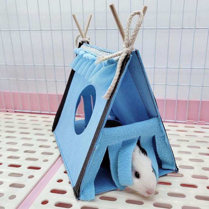 Hamster Hideout Tent, Portable Small Animal Tents House Cave Rabbit Tent Hideout Rabbit Rat Small Animal Tube Toy Warm Nest Habitat (Blue)