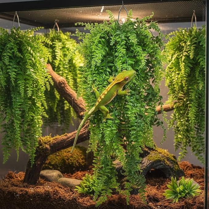 PINVNBY 8 PCS Reptile Plants Terrarium Decor Hanging Fake Vines with Suction Cup Artificial Leaves Bearded Dragon Tank Accessories for Lizards Geckos Snake Hermit Crab