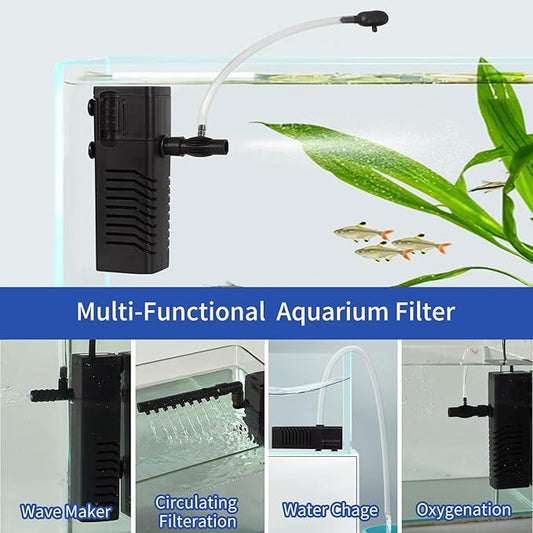Aquarium Filter Fish Tank Filter Powerful Submersible Turtle Water Filters Ultra Quiet Biochemical Sponge Filter for 10 to 30 Gallon Tank Filtration/Oxygenation/Water Cycle 5in1 (8W)