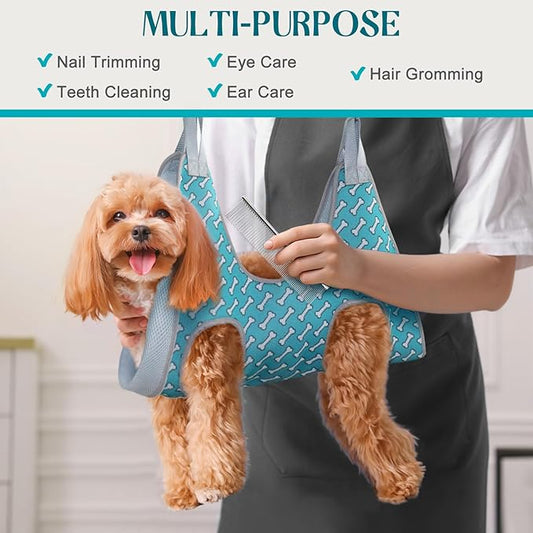 Supet Dog Grooming Hammock Harness for Dogs Cats, Relaxation Pet Nail Clipper Hammock, Restraint Dog & Small Animal Leashes Sling for Groomingk for Nail Trimming (Coral Blue, S)