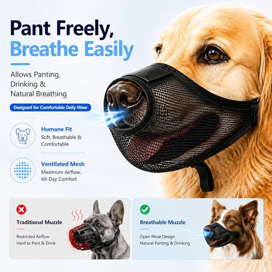 Dog Muzzle with Front Opening for Training and Treats, Breathable Air Mesh Muzzle for Biting Chewing Scavenging, Soft Lightweight Adjustable Mouth Guard for Small Medium Large Dogs (Black,XL)