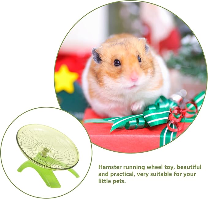 POPETPOP Silent Hamster Running Wheel 7.08-Inch Green Flying Saucer Exercise Wheel for Small Pets Including Hamsters Gerbils Hedgehogs Low Noise Plastic Toy