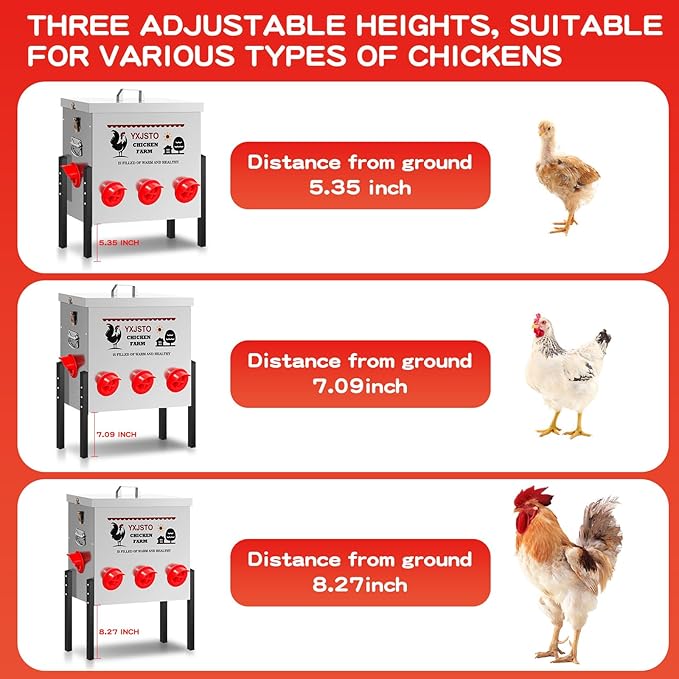 50LB Automatic Chicken Feeder with 8 Ports, Heavy Duty Metal No-Waste Poultry Feeder, Rustproof & Weatherproof Design with Adjustable Legs & Locking Lid