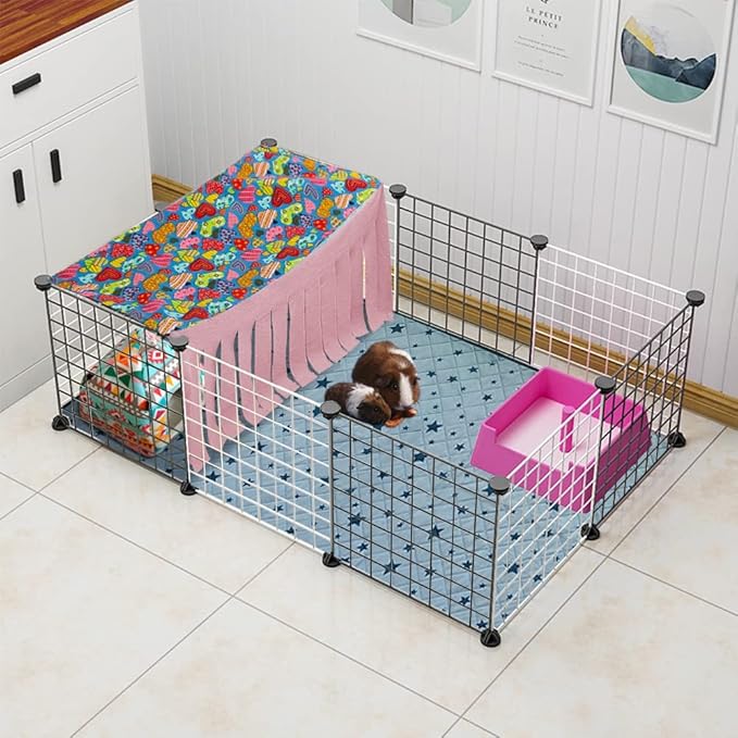 RIOUSSI Guinea Pig Hideout Hideaway Corner Fleece Toys Cage Accessories with Reversible Sides. Pink, Rectangle